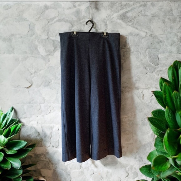 LOFT Dark Grey Micro Chevron Print Wide Leg Cropped Pants - Picture 1 of 11